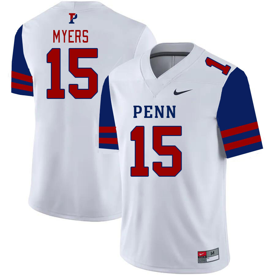 Men-Youth #15 Bryce Myers Penn Quakers 2023 College Football Jerseys Stitched Sale-White